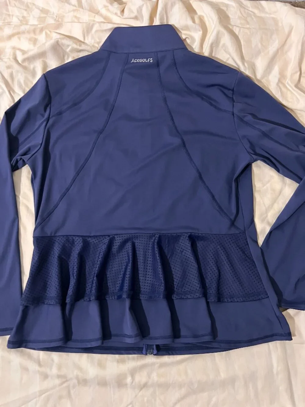 ACEGOLFS XL Navy Blue Peplum Golf Performance Jacket Full Zip Athletic Mesh Back